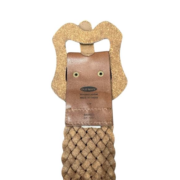 Wide Brown Leather Braided Belt Wide Chunky Buckle Structured - Women's Size S/M - Picture 7 of 8